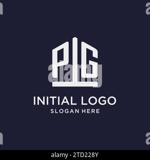 PG initial monogram logo design with pentagon shape style design ideas Stock Vector