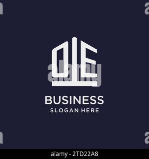 OE initial monogram logo design with pentagon shape style design ideas Stock Vector
