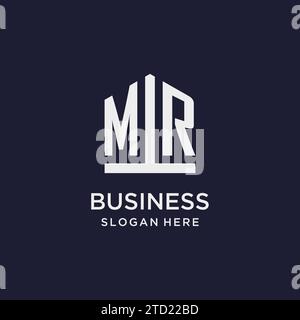 MR initial monogram logo design with pentagon shape style design ideas Stock Vector