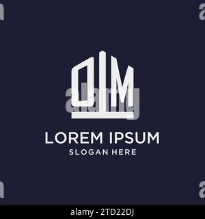 OM initial monogram logo design with pentagon shape style design ideas Stock Vector
