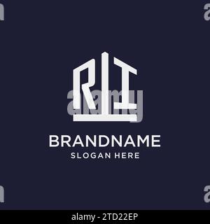 RI initial monogram logo design with pentagon shape style design ideas Stock Vector