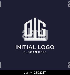 OG initial monogram logo design with pentagon shape style design ideas Stock Vector