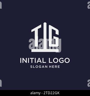 TG initial monogram logo design with pentagon shape style design ideas Stock Vector
