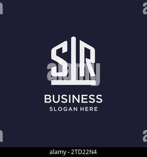 SR initial monogram logo design with pentagon shape style design ideas Stock Vector
