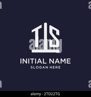 TS initial monogram logo design with pentagon shape style design ideas Stock Vector