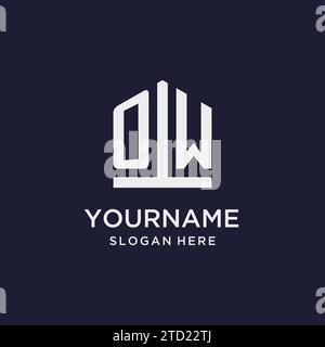 OW initial monogram logo design with pentagon shape style design ideas Stock Vector