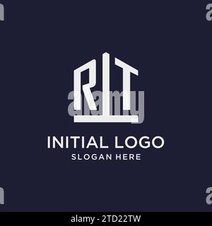 RT initial monogram logo design with pentagon shape style design ideas Stock Vector