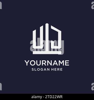 UJ initial monogram logo design with pentagon shape style design ideas Stock Vector