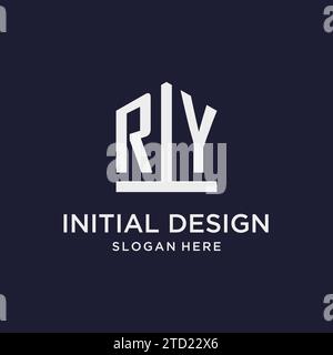 RY initial monogram logo design with pentagon shape style design ideas Stock Vector
