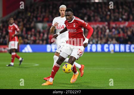 Nottingham, UK. 15th Dec 2023. Moussa Niakhate of Nottingham Forest in action during the Premier League match between Nottingham Forest and Tottenham Hotspur at the City Ground, Nottingham on Friday 15th December 2023. (Photo: Jon Hobley | MI News) Credit: MI News & Sport /Alamy Live News Stock Photo