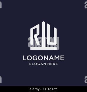 RU initial monogram logo design with pentagon shape style design ideas Stock Vector