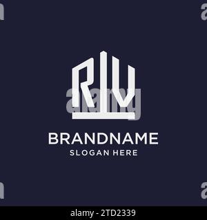 RV initial monogram logo design with pentagon shape style design ideas Stock Vector