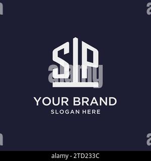 SP initial monogram logo design with pentagon shape style design ideas Stock Vector