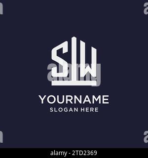 SW initial monogram logo design with pentagon shape style design ideas Stock Vector