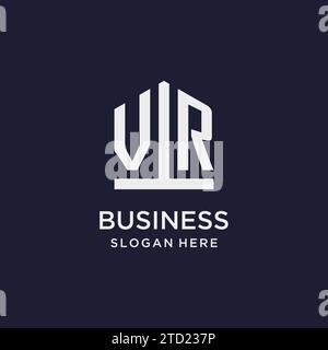 VR initial monogram logo design with pentagon shape style design ideas Stock Vector