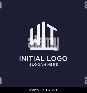 WT initial monogram logo design with pentagon shape style design ideas Stock Vector
