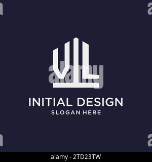 VL initial monogram logo design with pentagon shape style design ideas Stock Vector