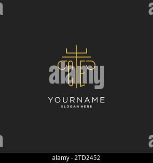 CE initial with monoline pillar logo style, luxury monogram logo design for legal firm vector graphic Stock Vector