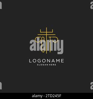 CT initial with monoline pillar logo style, luxury monogram logo design for legal firm vector graphic Stock Vector