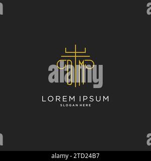 DM initial with monoline pillar logo style, luxury monogram logo design for legal firm vector graphic Stock Vector