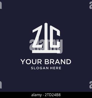 ZC initial monogram logo design with pentagon shape style design ideas Stock Vector