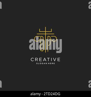 DP initial with monoline pillar logo style, luxury monogram logo design for legal firm vector graphic Stock Vector