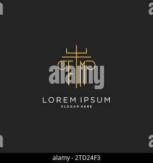 FM initial with monoline pillar logo style, luxury monogram logo design for legal firm vector graphic Stock Vector