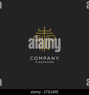 HQ initial with monoline pillar logo style, luxury monogram logo design for legal firm vector graphic Stock Vector