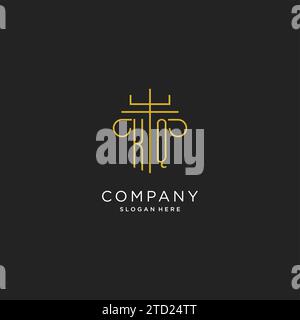 KQ initial with monoline pillar logo style, luxury monogram logo design for legal firm vector graphic Stock Vector