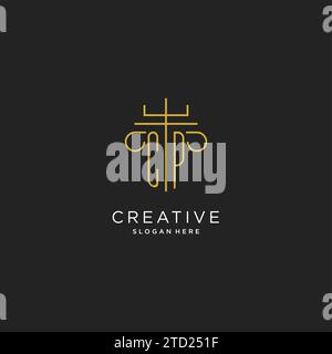 CP initial with monoline pillar logo style, luxury monogram logo design for legal firm vector graphic Stock Vector