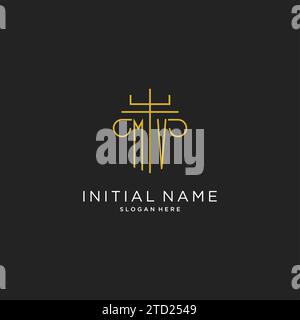 MV initial with monoline pillar logo style, luxury monogram logo design for legal firm vector graphic Stock Vector
