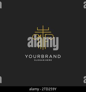 MF initial with monoline pillar logo style, luxury monogram logo design for legal firm vector graphic Stock Vector
