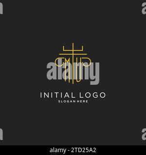 MU initial with monoline pillar logo style, luxury monogram logo design for legal firm vector graphic Stock Vector