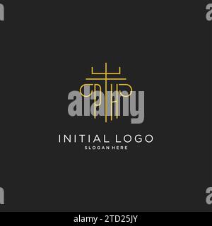 PH initial with monoline pillar logo style, luxury monogram logo design for legal firm vector graphic Stock Vector