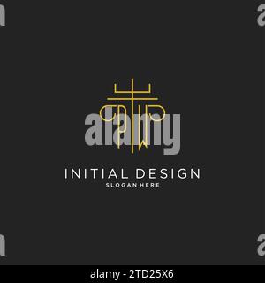 PW initial with monoline pillar logo style, luxury monogram logo design for legal firm vector graphic Stock Vector
