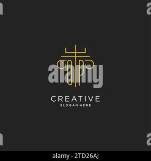 OP initial with monoline pillar logo style, luxury monogram logo design for legal firm vector graphic Stock Vector