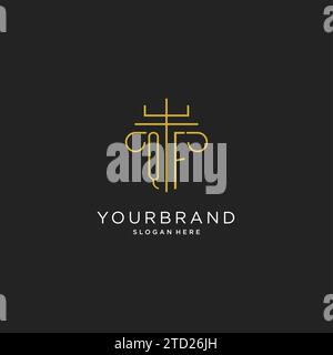 QF initial with monoline pillar logo style, luxury monogram logo design for legal firm vector graphic Stock Vector