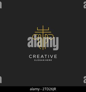 QP initial with monoline pillar logo style, luxury monogram logo design for legal firm vector graphic Stock Vector
