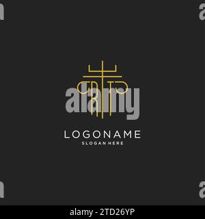 RT initial with monoline pillar logo style, luxury monogram logo design for legal firm vector graphic Stock Vector