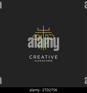 MP initial with monoline pillar logo style, luxury monogram logo design for legal firm vector graphic Stock Vector
