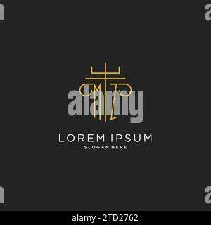 MZ initial with monoline pillar logo style, luxury monogram logo design for legal firm vector graphic Stock Vector