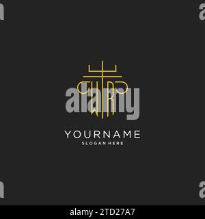WR initial with monoline pillar logo style, luxury monogram logo design for legal firm vector graphic Stock Vector