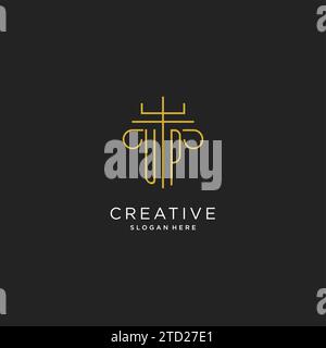 UP initial with monoline pillar logo style, luxury monogram logo design for legal firm vector graphic Stock Vector