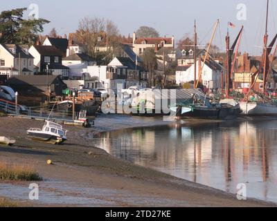 Maldon's maritime heritage: view of the quayside and historic buildings on the waterfront at Hythe Quay; December 2023. Stock Photo