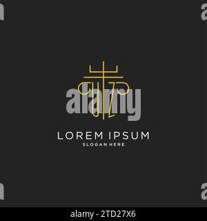 UZ initial with monoline pillar logo style, luxury monogram logo design for legal firm vector graphic Stock Vector