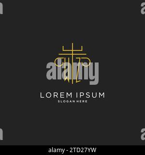 WZ initial with monoline pillar logo style, luxury monogram logo design for legal firm vector graphic Stock Vector