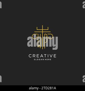 WP initial with monoline pillar logo style, luxury monogram logo design for legal firm vector graphic Stock Vector