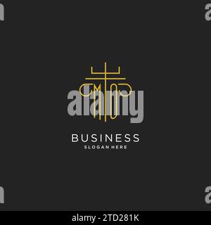 MO initial with monoline pillar logo style, luxury monogram logo design for legal firm vector graphic Stock Vector