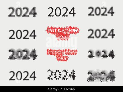 Set of 2024 Happy New Year logo text design. 2024 number design templates. 2024 Logo Designs for celebration and season decoration, banner. Modern des Stock Vector