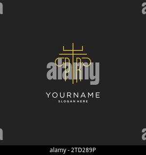 PR initial with monoline pillar logo style, luxury monogram logo design for legal firm vector graphic Stock Vector